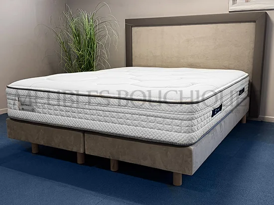 Ensemble Tête de lit + Sommiers tapissiers beige et taupe couchage 160x200cm - Promo Meubles Bouchiquet
