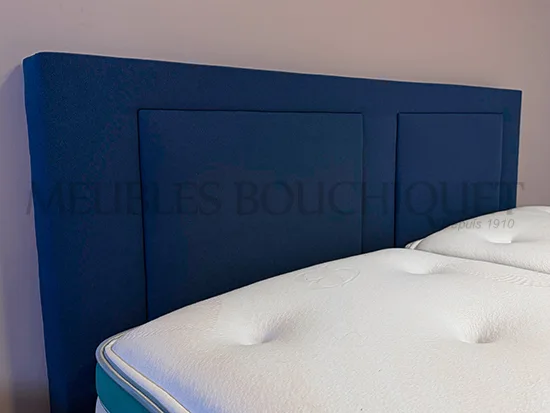 Ensemble Tête de lit + Sommiers tapissiers tissu bleu couchage 180x200cm - Promo Meubles Bouchiquet Bergues Nord