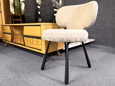 Lot de 3 chaises cocooning tissu beige promo Meubles Bouchiquet