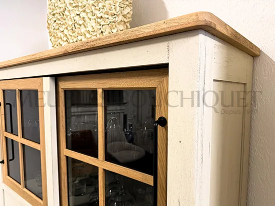 Meuble vitrine chêne style campagne chic - Meubles Bouchiquet promo