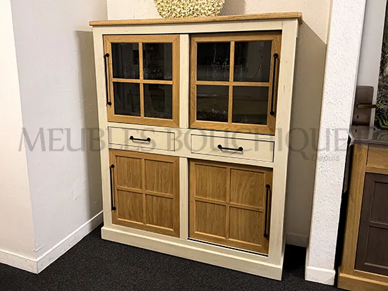 Meuble vitrine chêne style campagne chic - Meubles Bouchiquet promotion Dunkerque