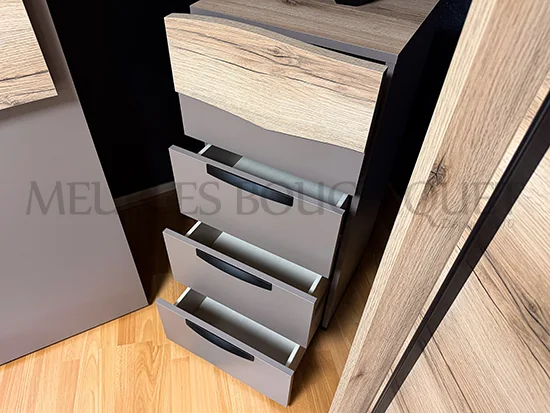 Semainier 4 tiroirs bois et taupe Meubles Célio – Écorce - Promo Meubles Bouchiquet Bergues