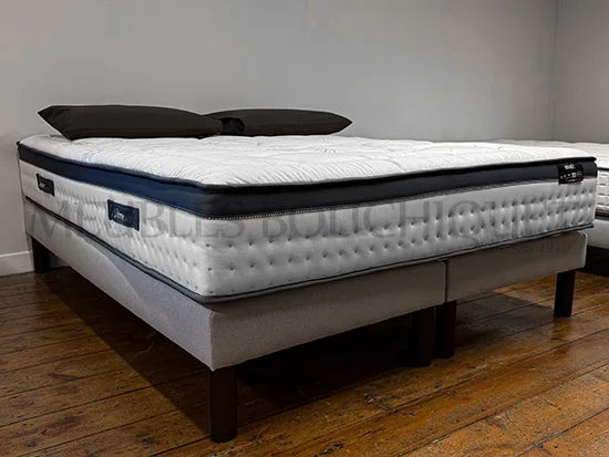 Sommiers tapissiers tissu gris clair couchage 160x200cm promo Meubles Bouchiquet