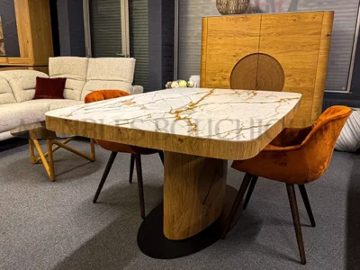 Table extensible pied central bois et plateau céramique - Meubles Bouchiquet Nord