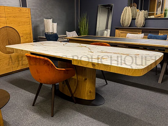 Table extensible pied central bois et plateau céramique - Meubles Bouchiquet promo Bergues Dunkerque