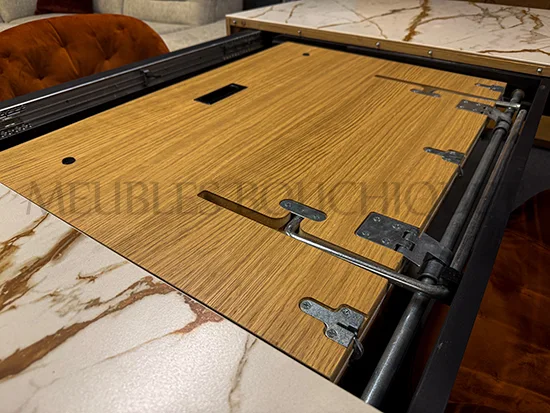 Table extensible pied central bois et plateau céramique - Meubles Bouchiquet promo Bergues