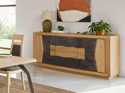 Buffet 3 portes en chêne massif et céramique graphite – Corza - Meubles Bouchiquet Bergues