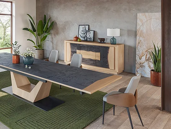 Buffet 3 portes en chêne massif et céramique graphite – Corza - Meubles Bouchiquet Nord