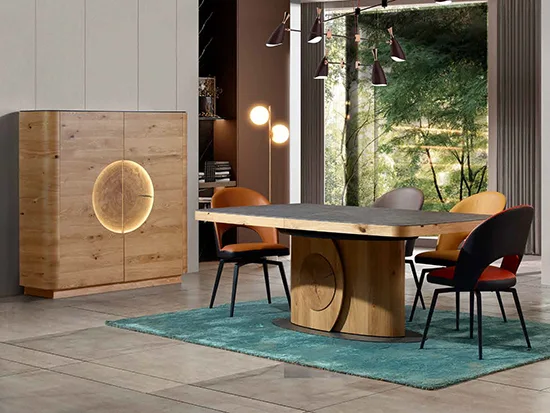 Buffet haut moderne chêne et céramique éclairage LED - Oslan - Meubles Bouchiquet Bergues