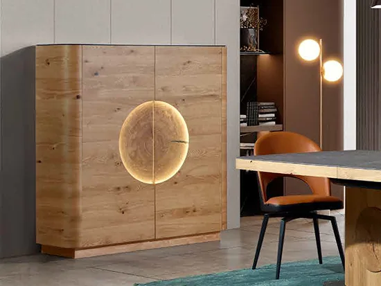 Buffet haut moderne chêne et céramique éclairage LED - Oslan - Meubles Bouchiquet Dunkerque
