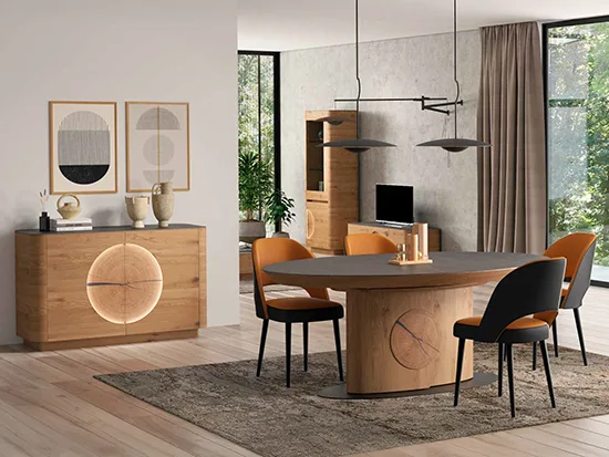 Buffet moderne chêne et céramique éclairage LED - Oslan - Meubles Bouchiquet Bergues