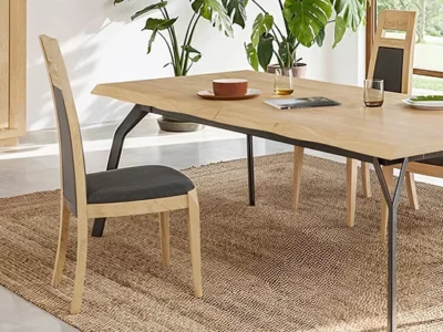 Chaise bois massif dossier haut tissu gris – Corza - Meubles Bouchiquet Dunkerque