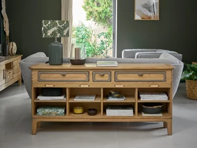 Dos de canapé buffet ouvert tiroirs et niches dessus bois ou céramique Artcopi - Jazz - Meubles Bouchiquet Bergues