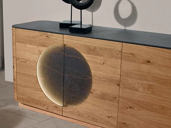 Grand buffet moderne chêne et céramique éclairage LED - Oslan - Meubles Bouchiquet Nord