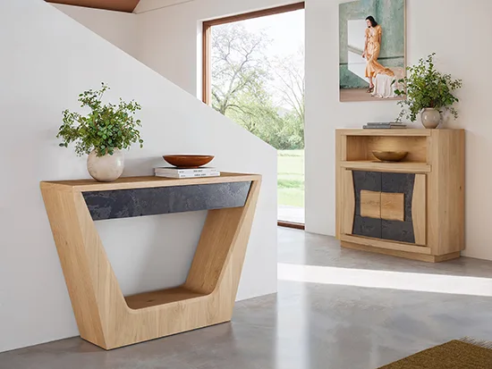Meuble console design en chêne massif et céramique gris anthracite – Corza - Meubles Bouchiquet Bergues