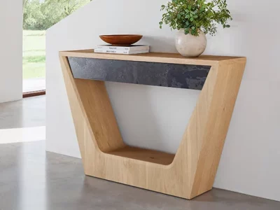 Meuble console design en chêne massif et céramique gris anthracite – Corza - Meubles Bouchiquet Nord