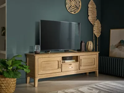 Meuble TV chêne portes battantes tiroir niche dessus bois ou céramique Artcopi - Jazz - Meubles Bouchiquet