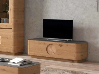 Meuble TV moderne chêne céramique 2 portes - Oslan - Meubles Bouchiquet