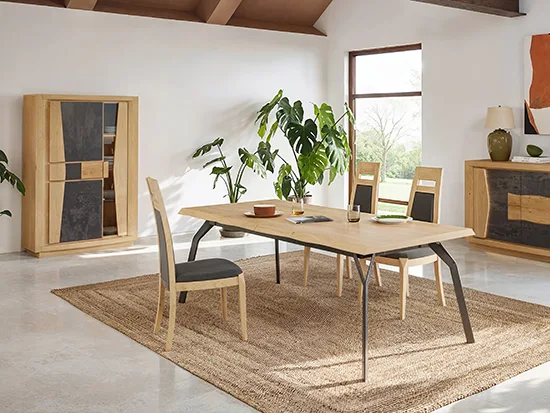 Meuble vitrine moderne chêne massif céramique 1 tiroir 1 porte LED – Corza - Meubles Bouchiquet Dunkerque