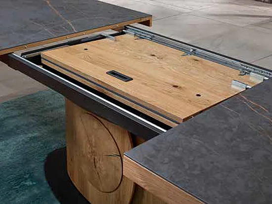 Table ovale extensible chêne céramique pied central - Oslan - Meubles Bouchiquet Bergues
