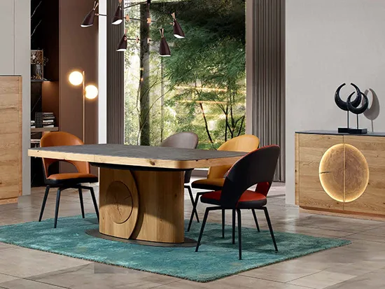 Table rectangulaire extensible chêne céramique pied central - Oslan - Meubles Bouchiquet Bergues