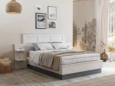 Lit coffre 2 personnes avec tête de lit style charme - Beaumont Meubles Bouchiquet Bergues