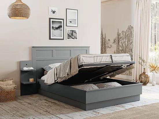 Lit coffre 2 personnes avec tête de lit style charme - Beaumont Meubles Bouchiquet Dunkerque