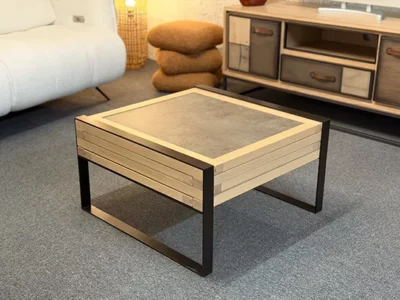 Table basse extensible en chêne massif plateaux coulissants