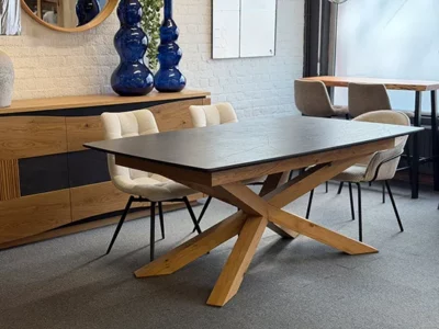 Ensemble table extensible et buffet LED bois et céramique marbre