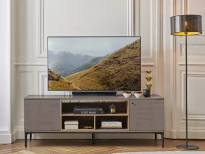 meuble TV 160 cm finition argile CELIO Écrin aux Meubles Bouchiquet à Bergues