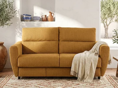Canapé convertible en tissu ocre Ellen aux Meubles Bouchiquet à Bergues (59)