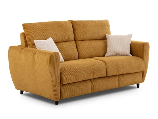 Canapé convertible en tissu ocre Ellen vue de trois quarts