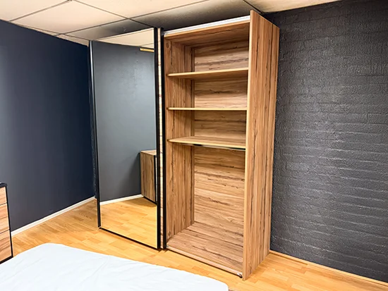 Ensemble chambre avec armoire bois et métal noir, lit et chevets Thalya